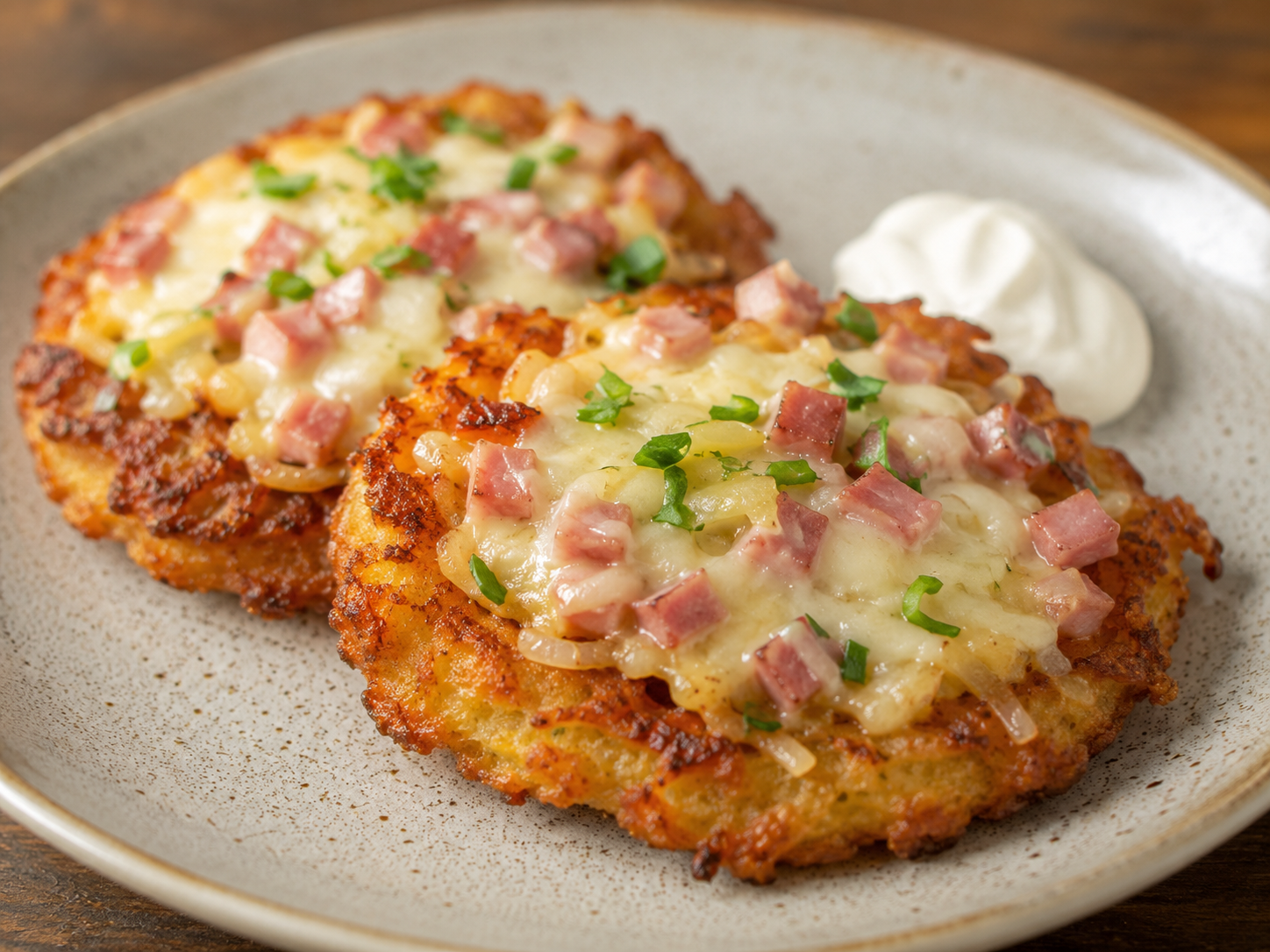 Ham & Cheese Potato Pancakes serving idea