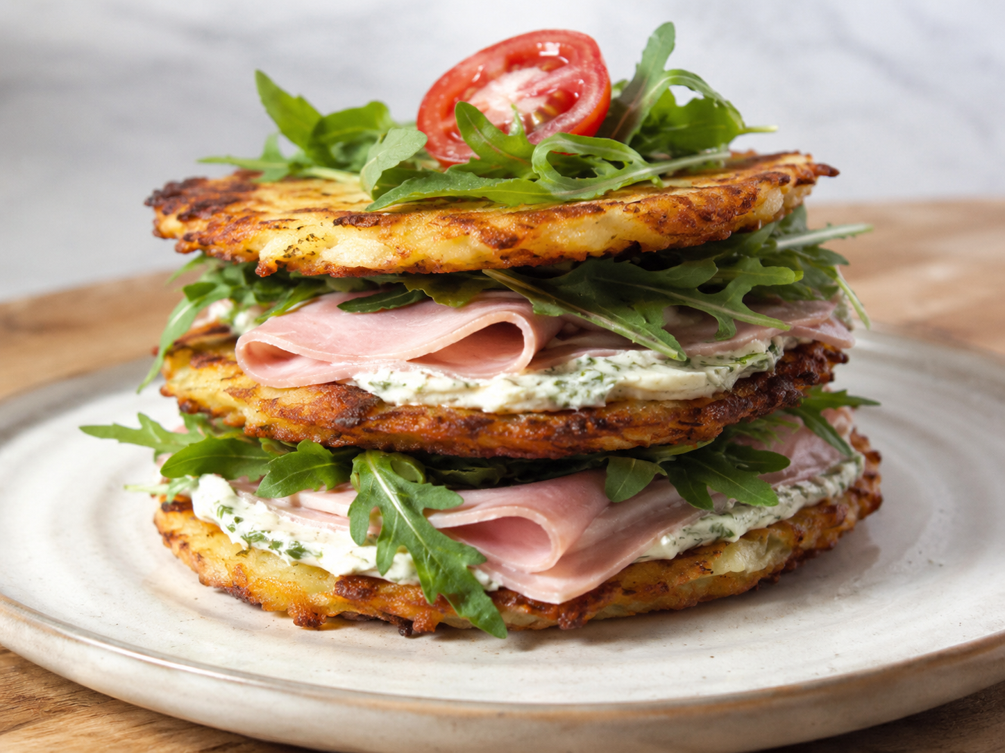 Savoury Potato Pancake Stack serving idea